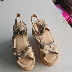 Kork-Ease Beige Snake-Print Platform Sandals